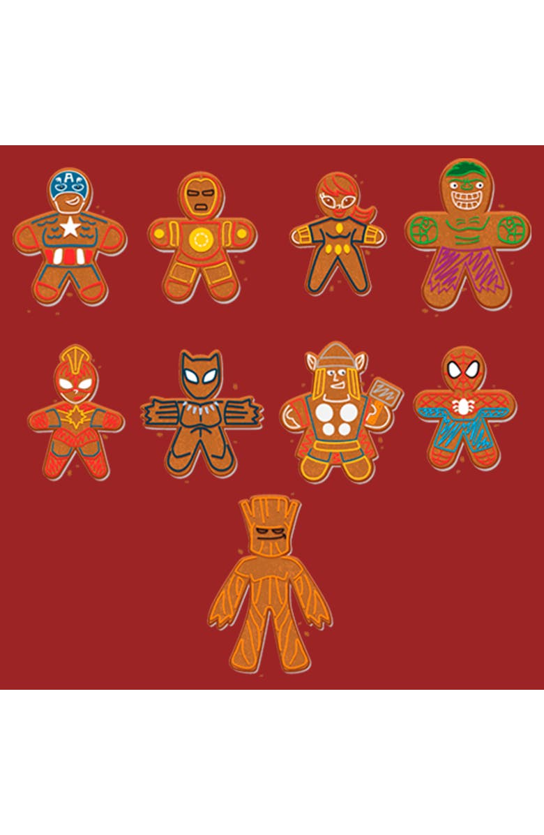 Marvel Women's Marvel Christmas Gingerbread Cookie Avengers  Graphic T-Shirt, Alternate, color, Red