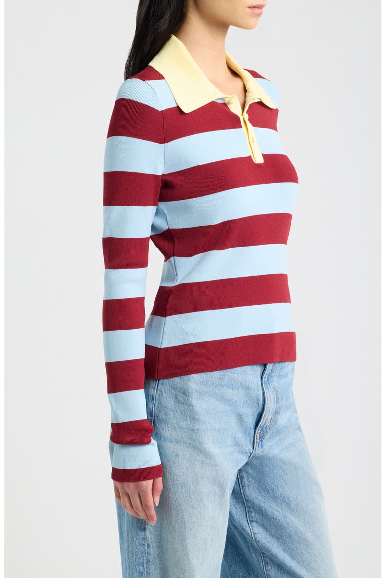 The Debra Striped Knit Polo Top, Alternate, color, SANGRIA / NORDIC FOG