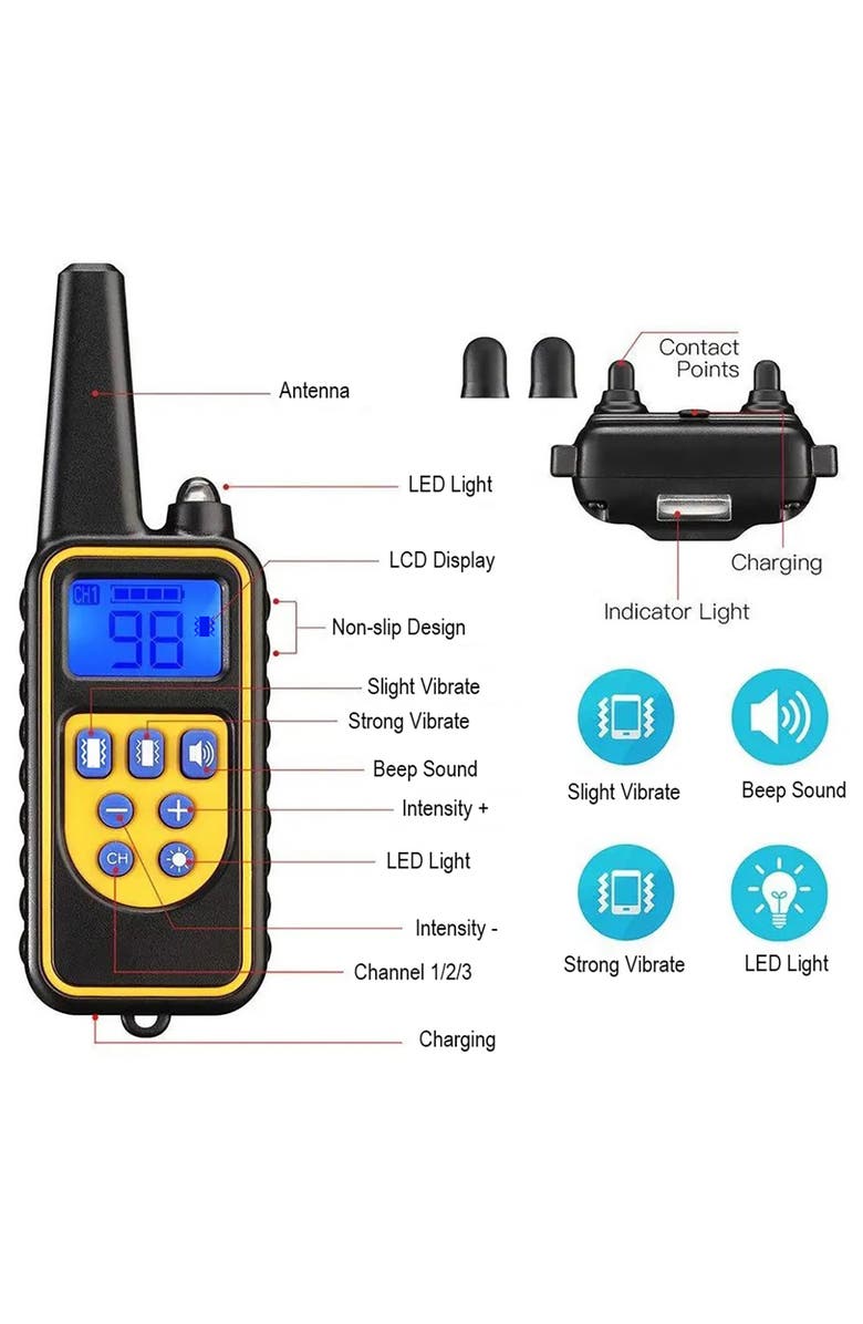 PET LIFE Barkshield LED 1-to-3 Dog 900-Yard Range 7-Level Vibration and Sound Training Dog Collar, Alternate, color, 