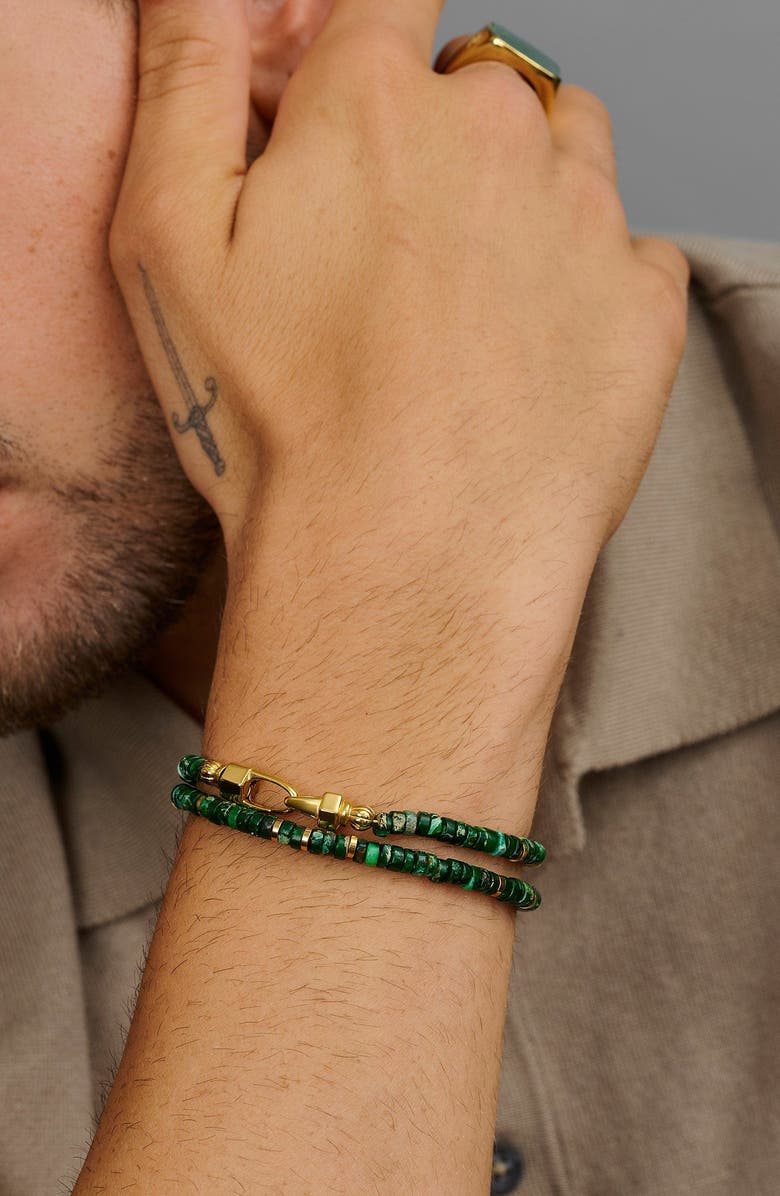 Nialaya Malachite Heishi Wrap Bracelet, Alternate, color, Dark Green Malachite