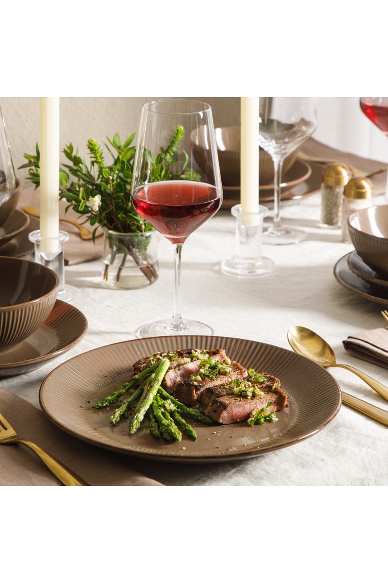 Plates and Bowls Set 12 Piece Ribbed Solid Color Dinnerware Set for 4, Alternate, color, Brown