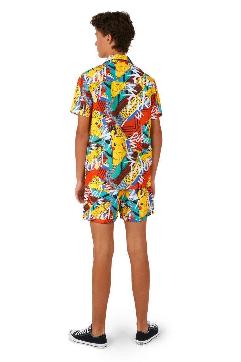 x Pokémon Kids' Pika Pikachu Camp Shirt & Shorts Set, Alternate, color, MISCELLANEOUS
