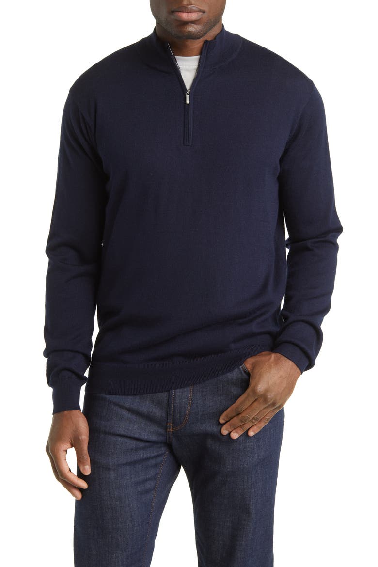 Crown Soft Quarter Zip Merino Wool Blend Pullover, Main, color, NAVY
