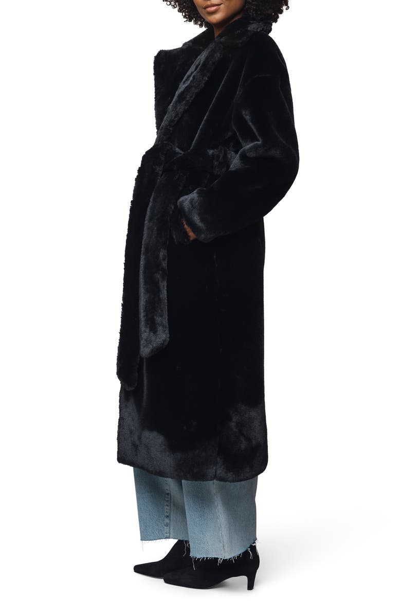 Lucia Tie Waist Faux Fur Coat, Alternate, color, BLACK