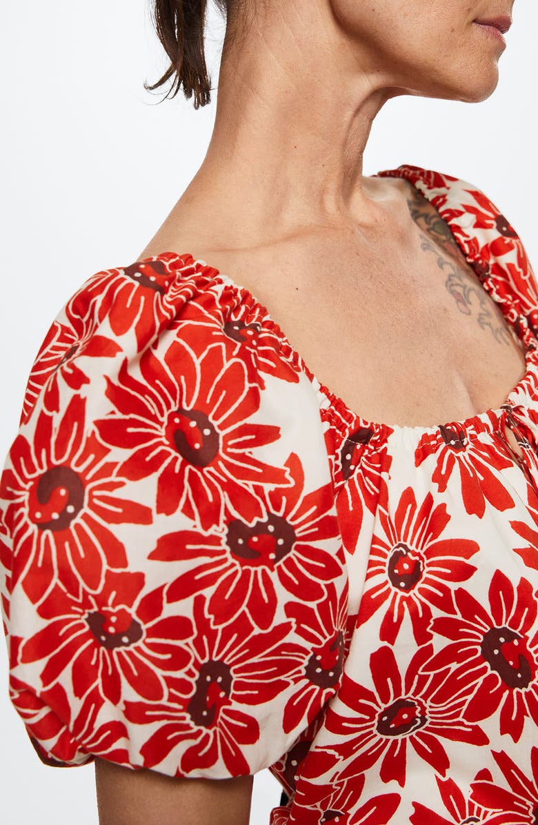 MANGO Floral Puff Sleeve Cotton Shift Dress, Alternate, color, 