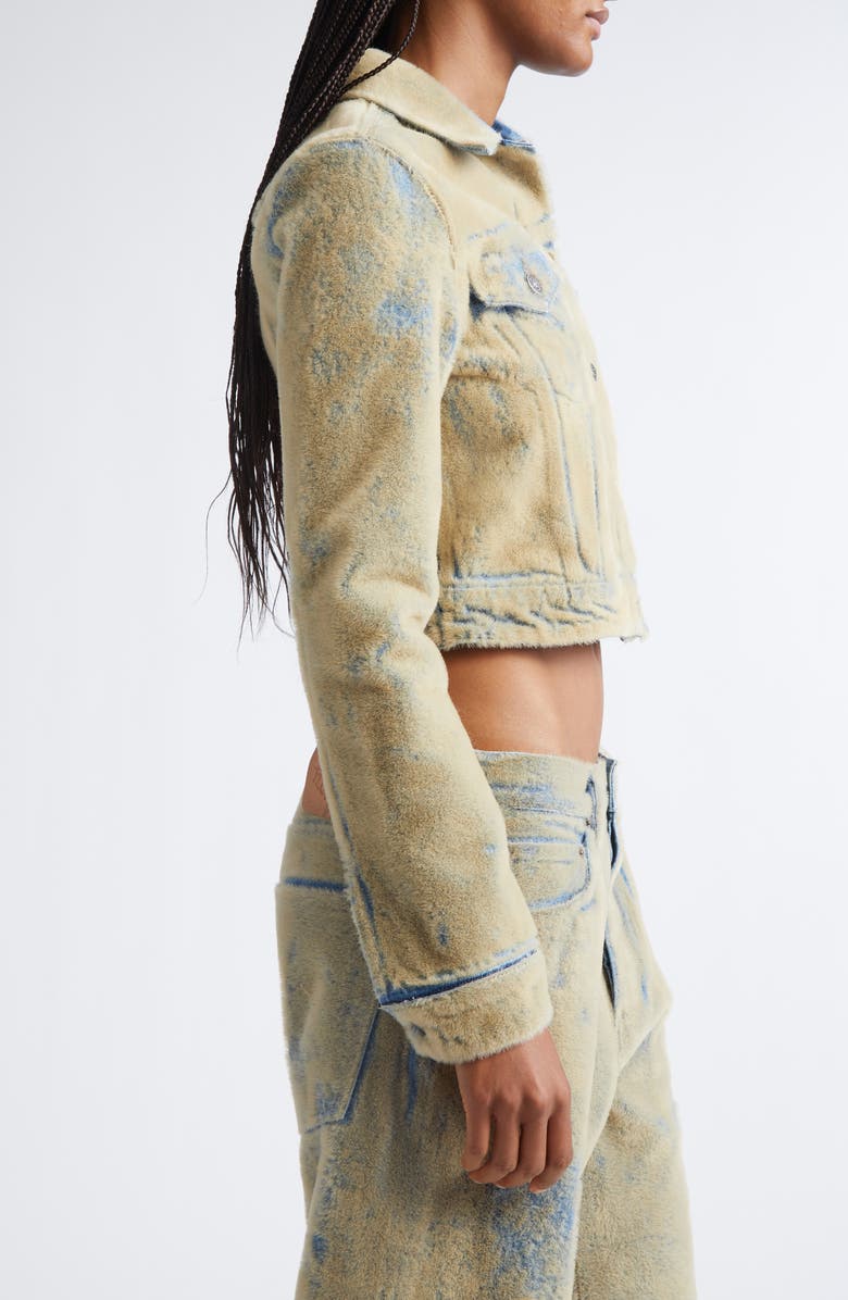Acne Studios Flocked Denim Crop Jacket, Alternate, color, Blue/ Beige