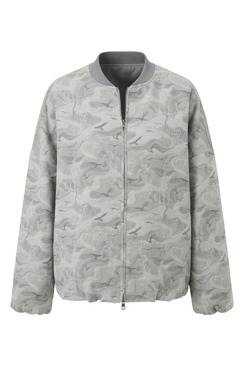 Printed Zip Front Elastic Hem Bomber Jacket, Alternate, color, Beige