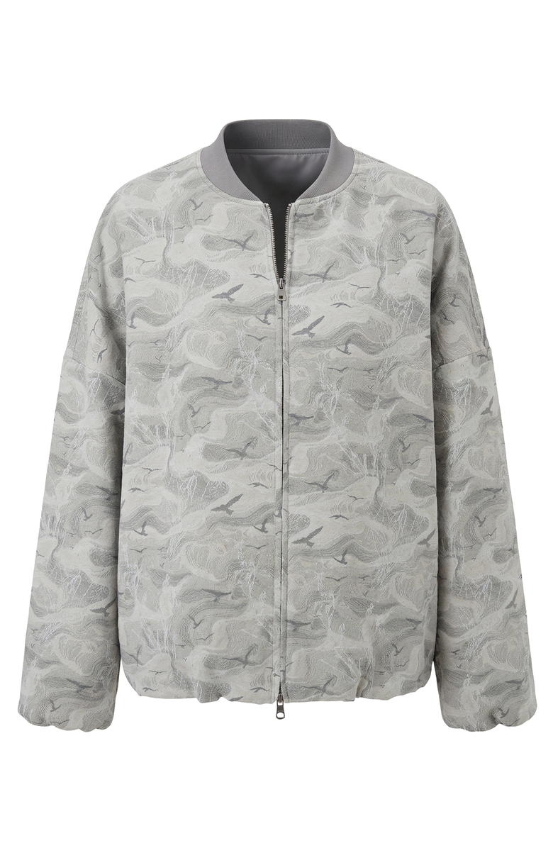 Modenaire Printed Zip Front Elastic Hem Bomber Jacket, Alternate, color, Beige