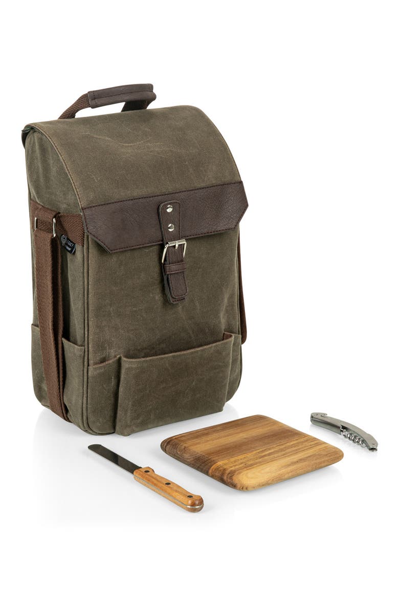 2 Bottle Insulated Wine & Cheese Cooler with Cheese Board, Knife & Corkscrew, Alternate, color, KHAKI GREEN