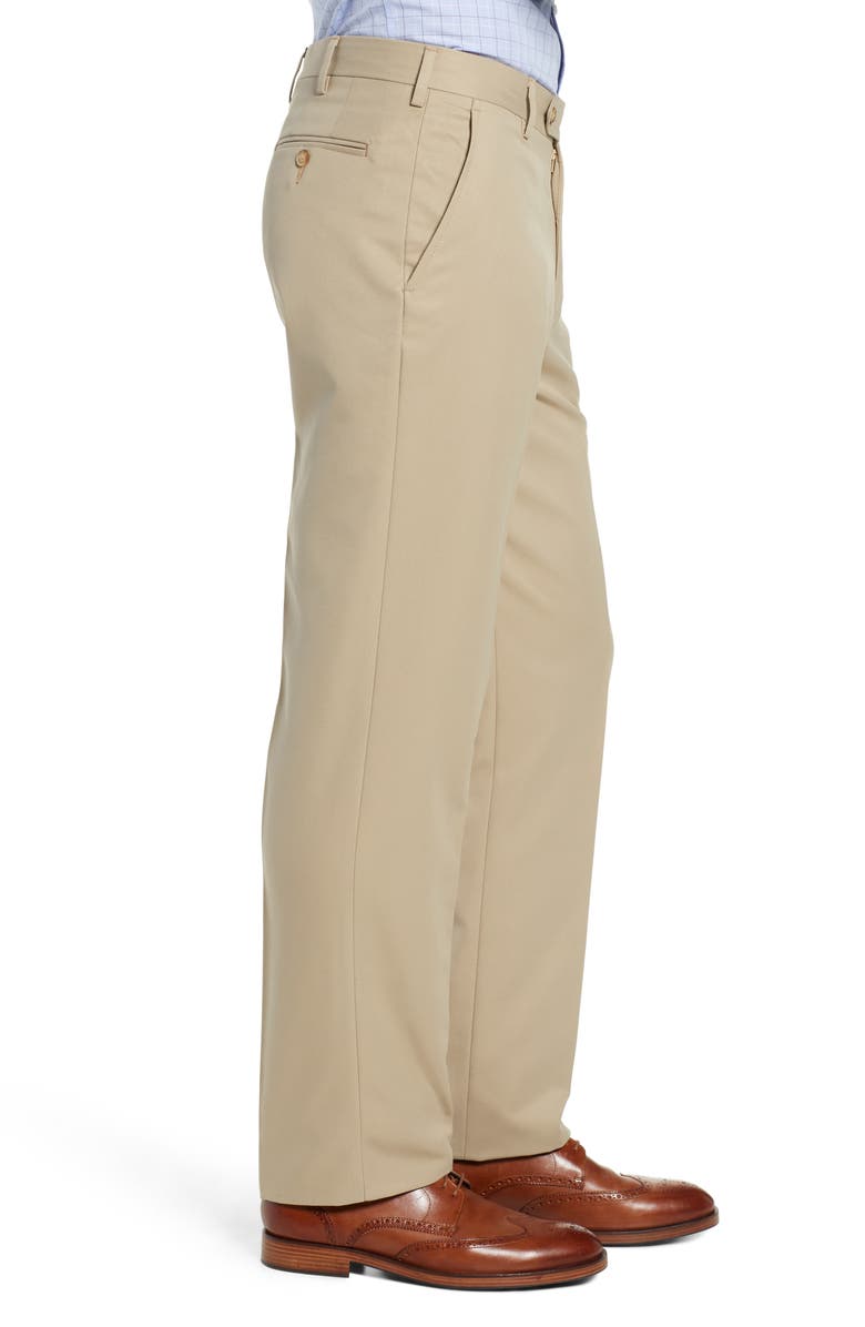 Berle Classic Fit Flat Front Microfiber Performance Trousers, Alternate, color, Tan