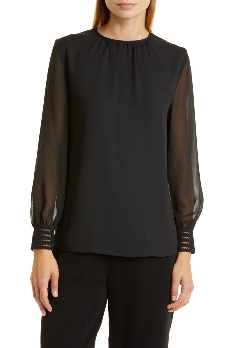 Misook Sheer Sleeve Chiffon Blouse, Main, color, 