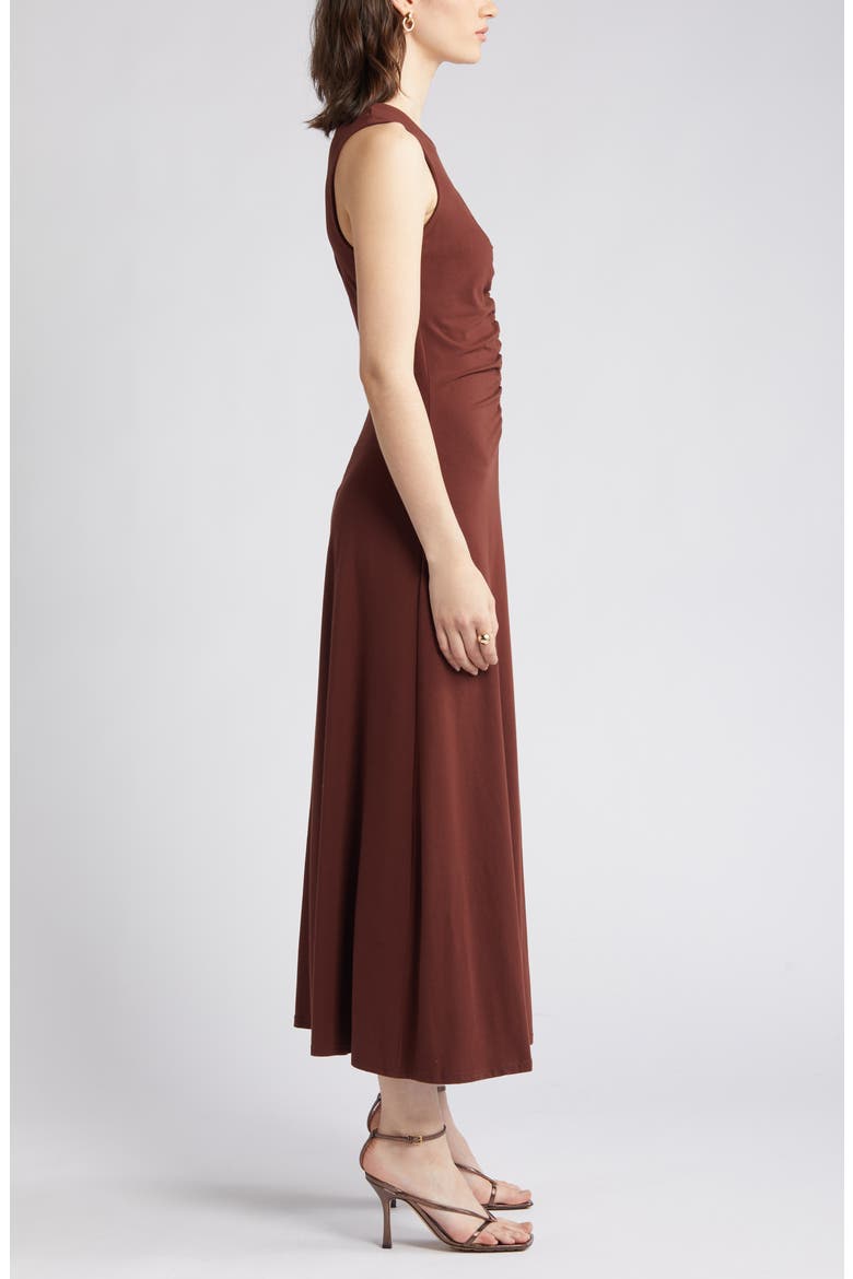 Ruched Front Sleeveless Maxi Dress, Alternate, color, BROWN RAISIN