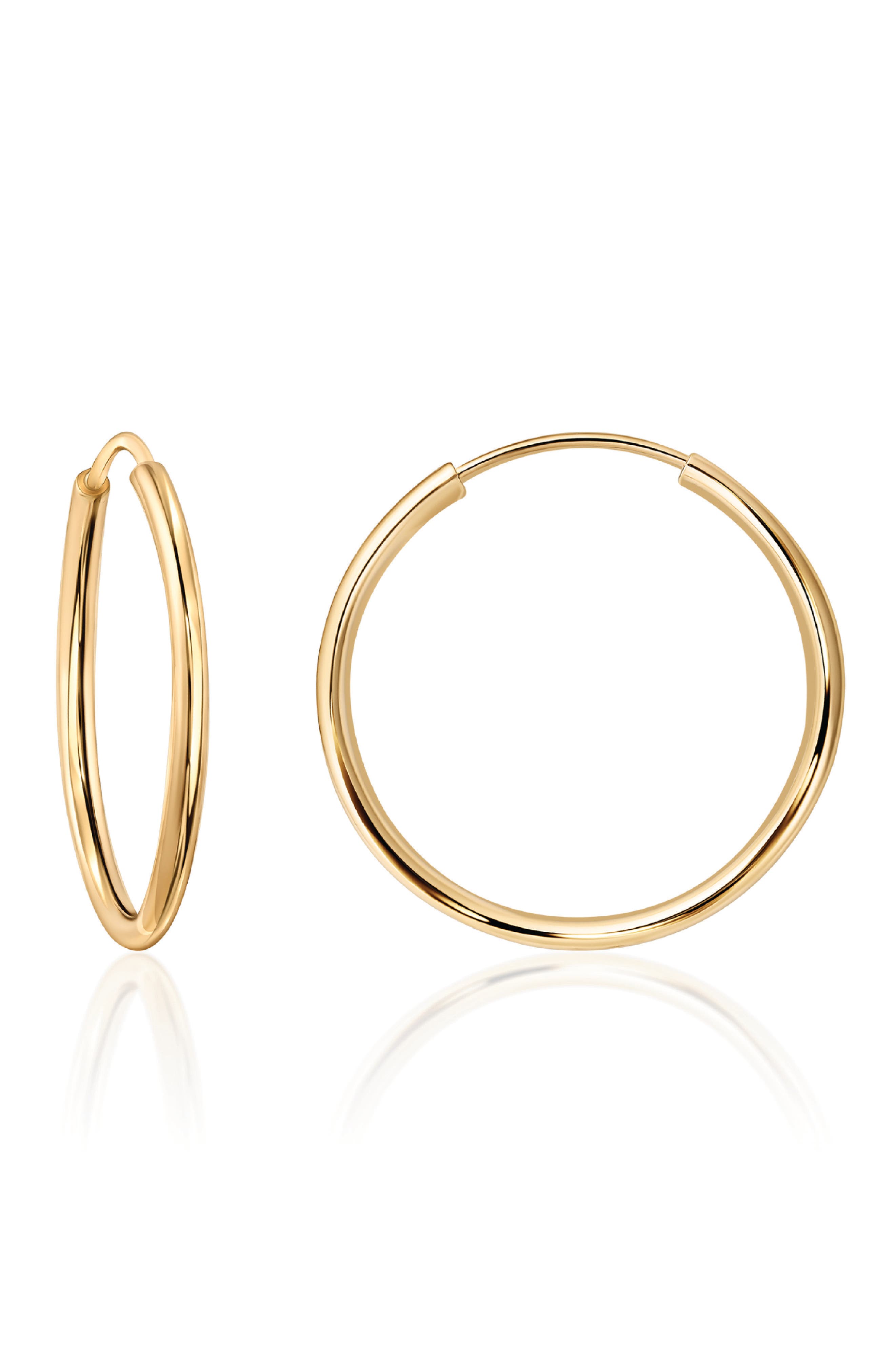 BEST SILVER 14K Yellow Gold Endless Hoop Earrings