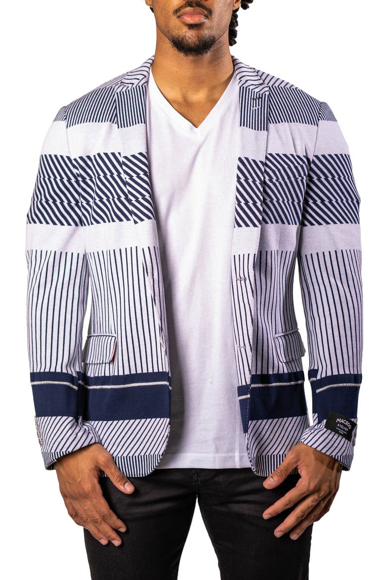 Stripe Unconstructed Knit Blazer, Alternate, color, BLUE