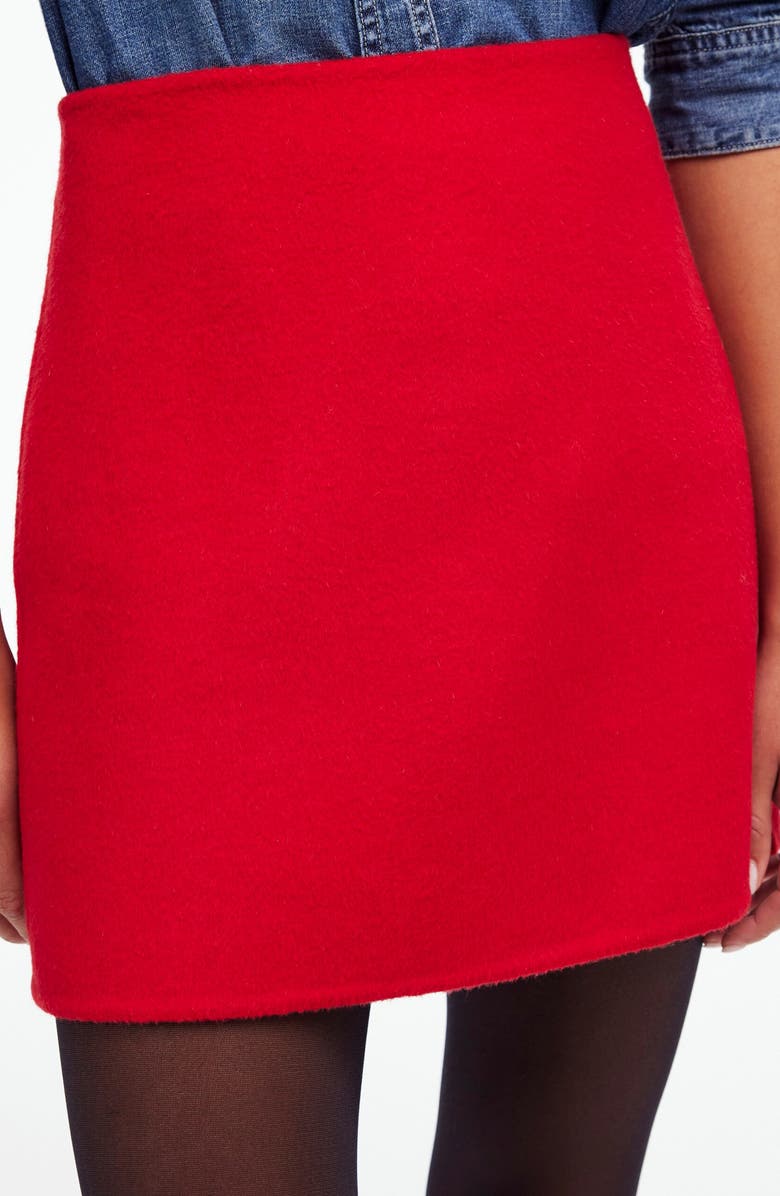 Madewell Double Faced Wool Blend Miniskirt, Alternate, color, Bright Cherry