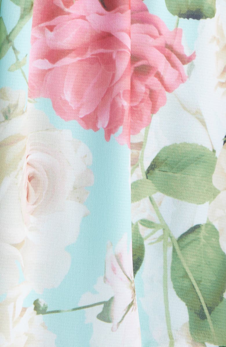 Anne Klein Floral Ruffle Drawstring Waist Dress, Alternate, color, Eggshell Blue Multi