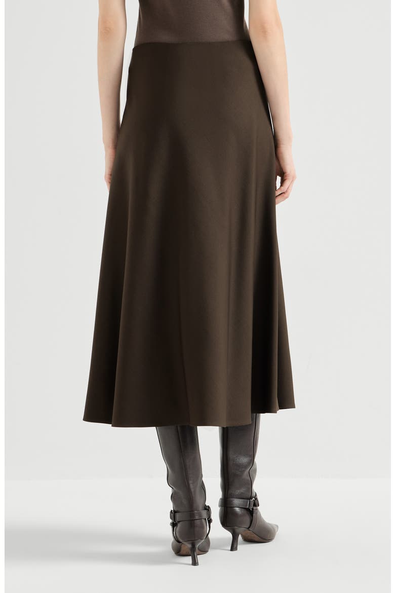 Comfort virgin wool and viscose twill flute skirt, Alternate, color, Brown