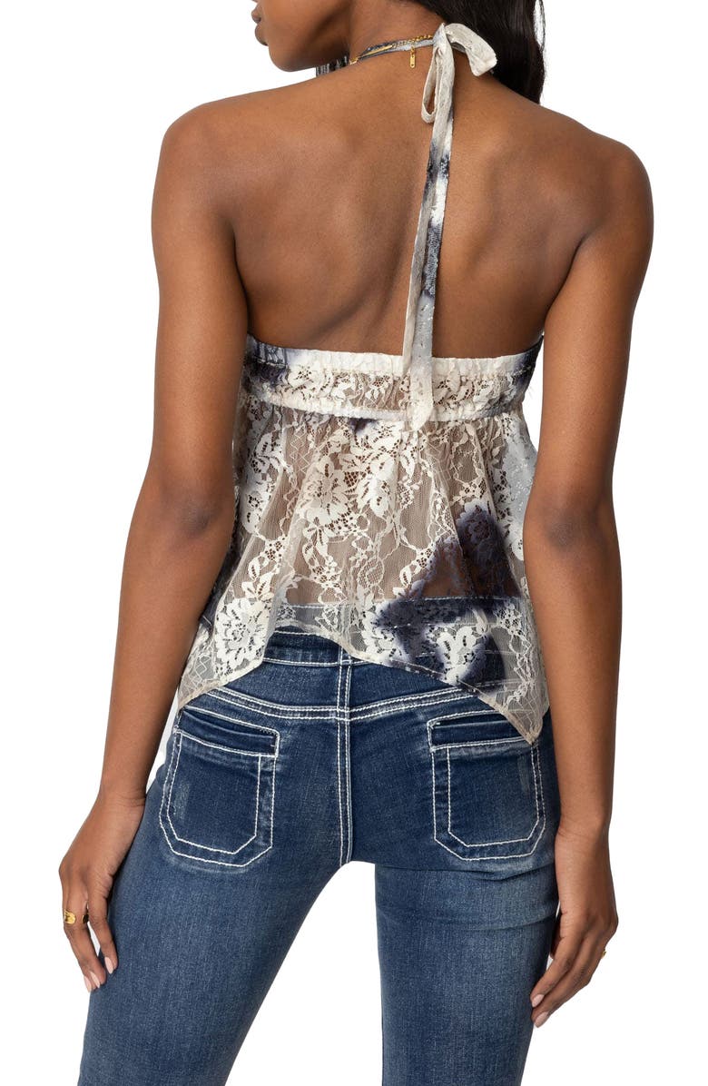 EDIKTED Asymmetric Lace Halter Top, Alternate, color, White Mix