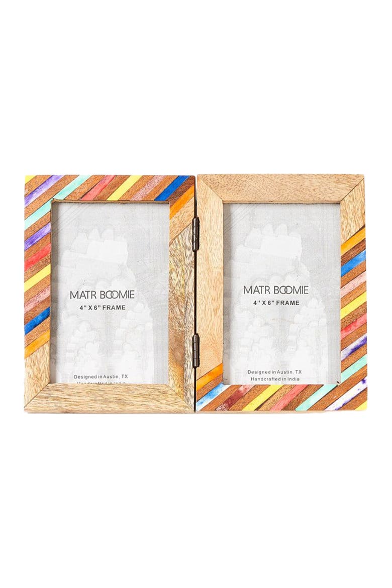 Banka Mundi 4x6 Multicolor Double Picture Frame - Bone, Wood, Main, color, Multicolor
