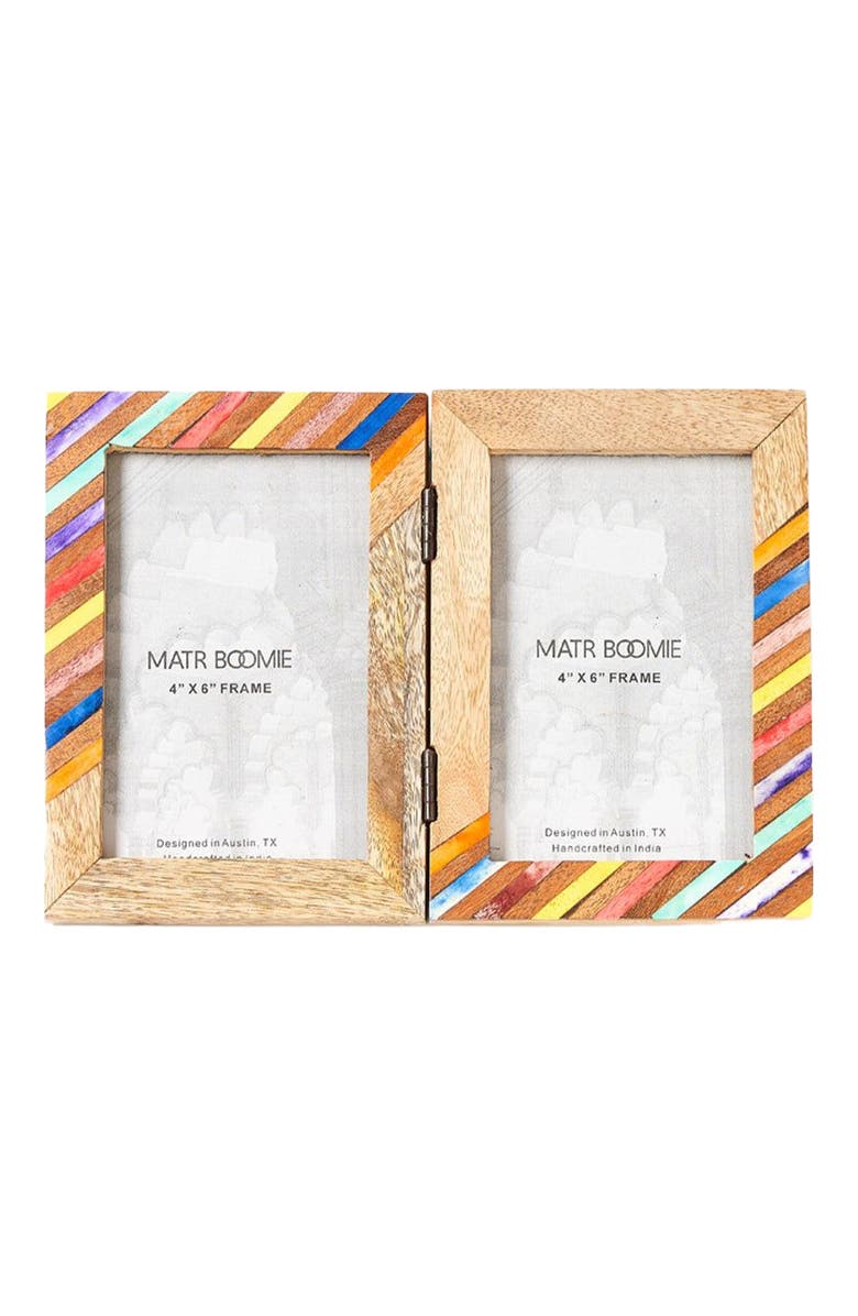 Matr Boomie Banka Mundi 4x6 Multicolor Double Picture Frame - Bone, Wood, Main, color, Multicolor