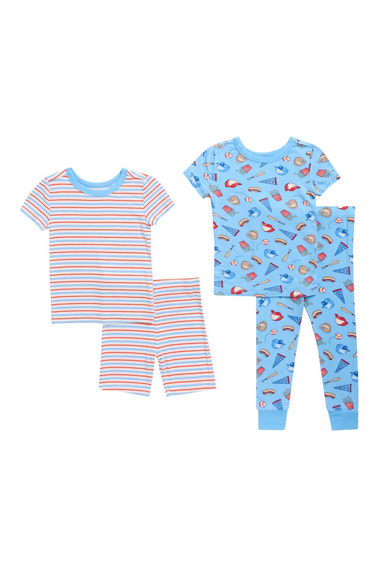 Kids' Baseball 4-Piece Pajama Set, Main, color, BLUE