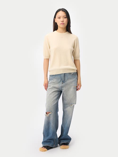 Gobi Mongolian Cashmere Elbow-length Sleeve Cashmere Sweater In White