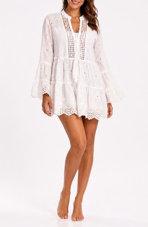 Long Sleeve Cotton Eyelet Dress