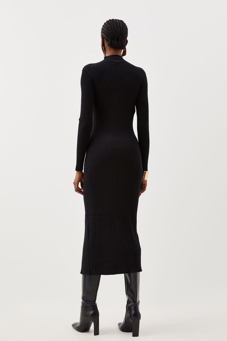 Viscose Popper Split Knit Midi Dress, Alternate, color, Black