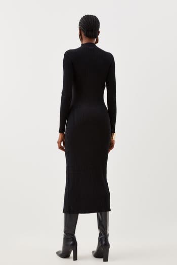 Viscose Popper Split Knit Midi Dress