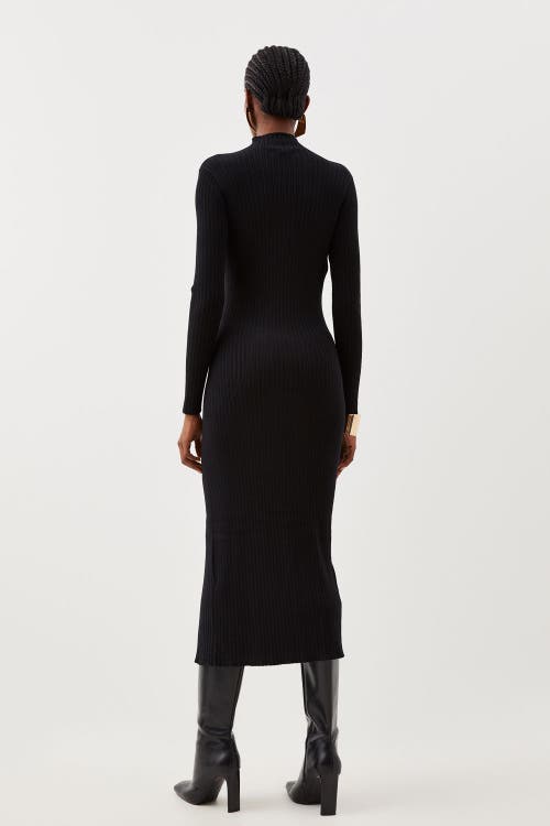 Karen Millen Viscose Popper Split Knit Midi Dress In Black