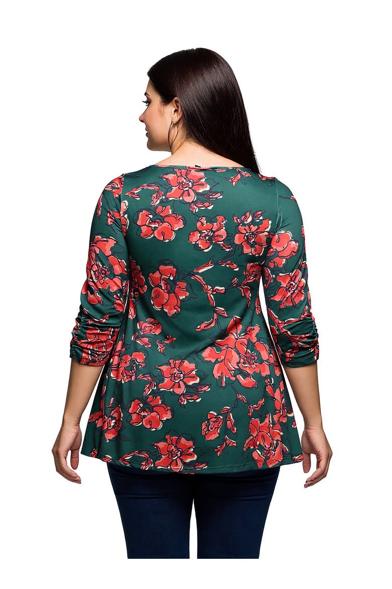 Curvy Essential Three Quarter Sleeve Tunic Top, Alternate, color, Orange Multi