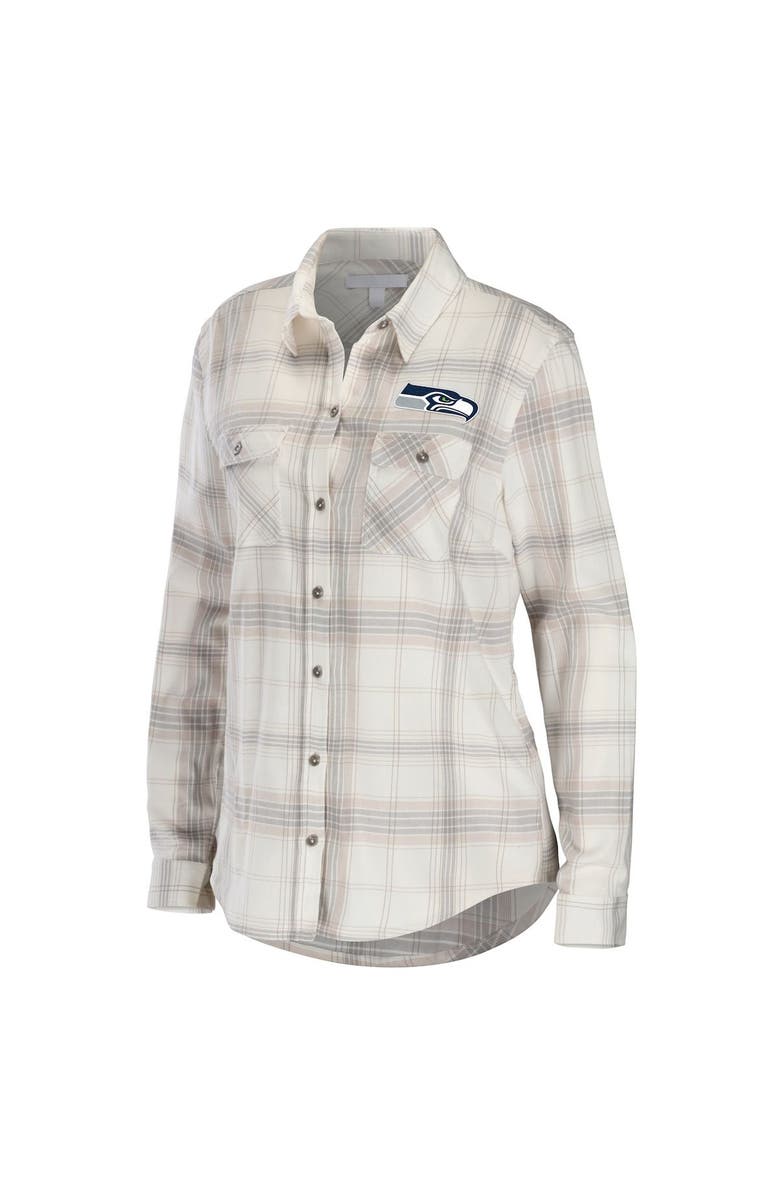 WEAR by Erin Andrews Women's WEAR by Erin Andrews Cream/Gray Seattle Seahawks Plaid Flannel Tri-Blend Long Sleeve Button-Up Shirt, Alternate, color, 
