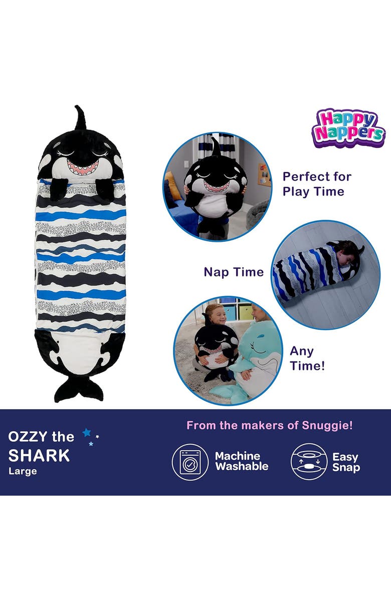Happy Nappers Pillow & Sleepy Sack, Large Ozzy The Black Shark 7+, Alternate, color, Black