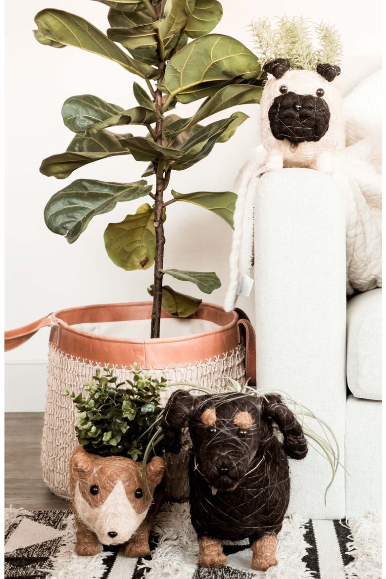 Baby Corgi Handwoven Planter, Alternate, color, BROWN / WHITE