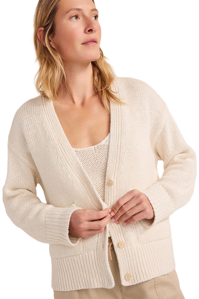 Cotton Linen Plaited V-Neck Cardigan, Main, color, Sandstone/Ivory