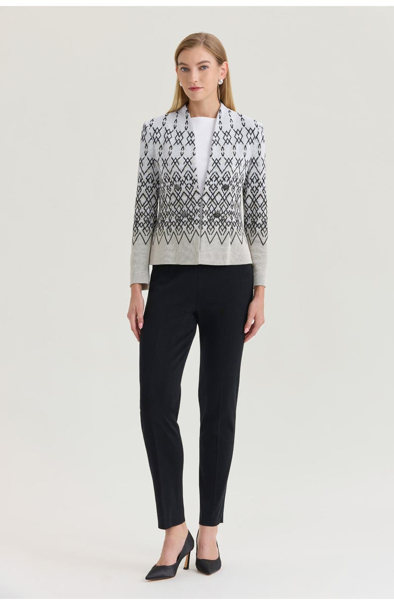 Ming Wang Tailored Diamond Jacquard Knit Jacket, Alternate, color, Limestone/Black/White
