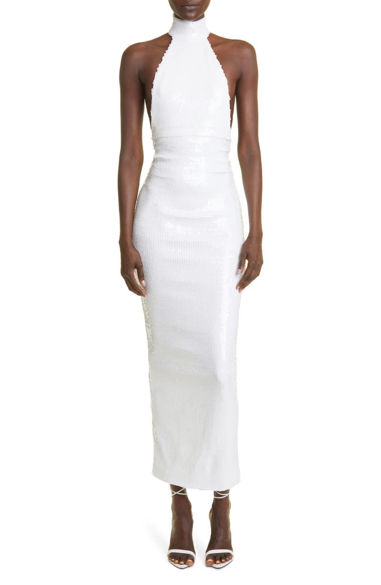 LaQuan Smith Sequin Mock Neck Column Gown, Main, color,