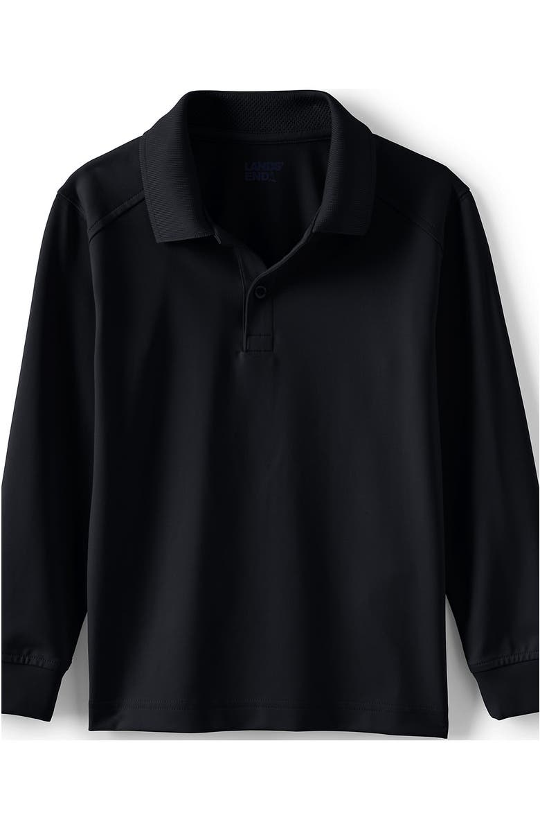 Lands' End School Uniform Kids Long Sleeve Rapid Dry Polo Shirt, Main, color, Black