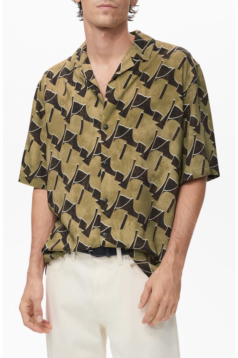 Abstract Print Camp Shirt, Main, color, OCHRE