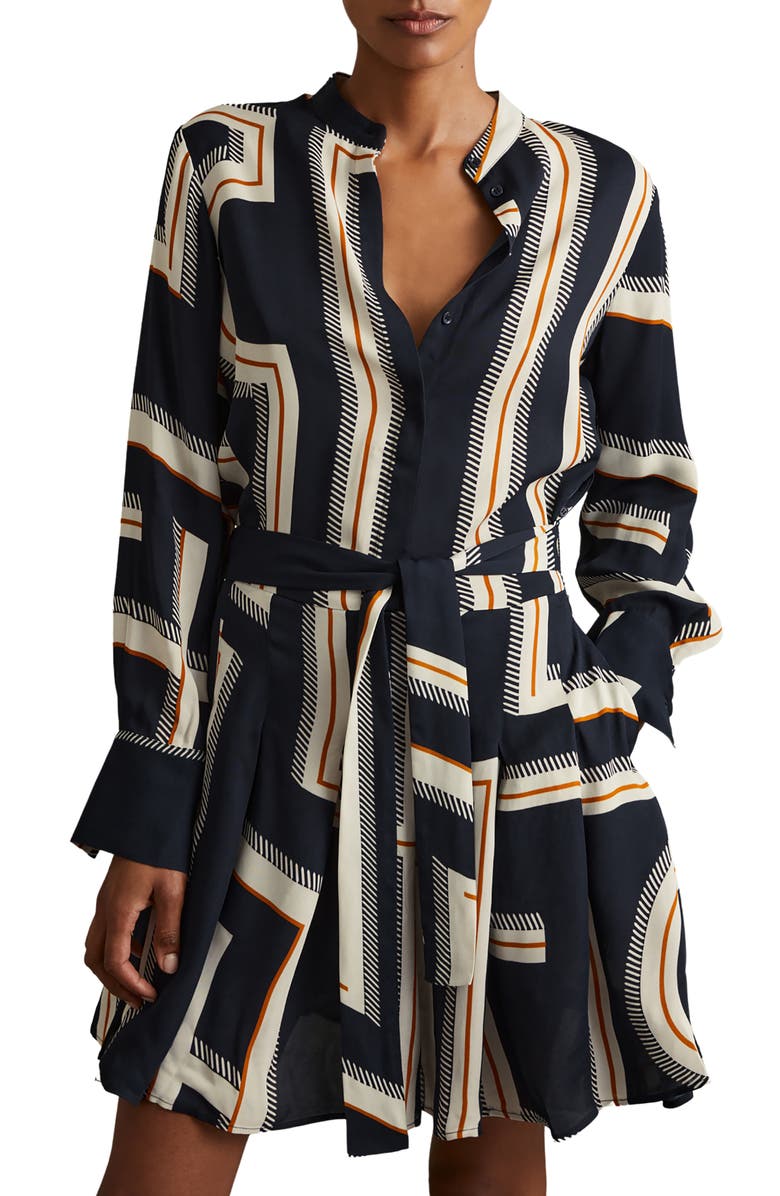 Reiss Ciara Abstract Print Long Sleeve Shirtdress, Alternate, color, Navy