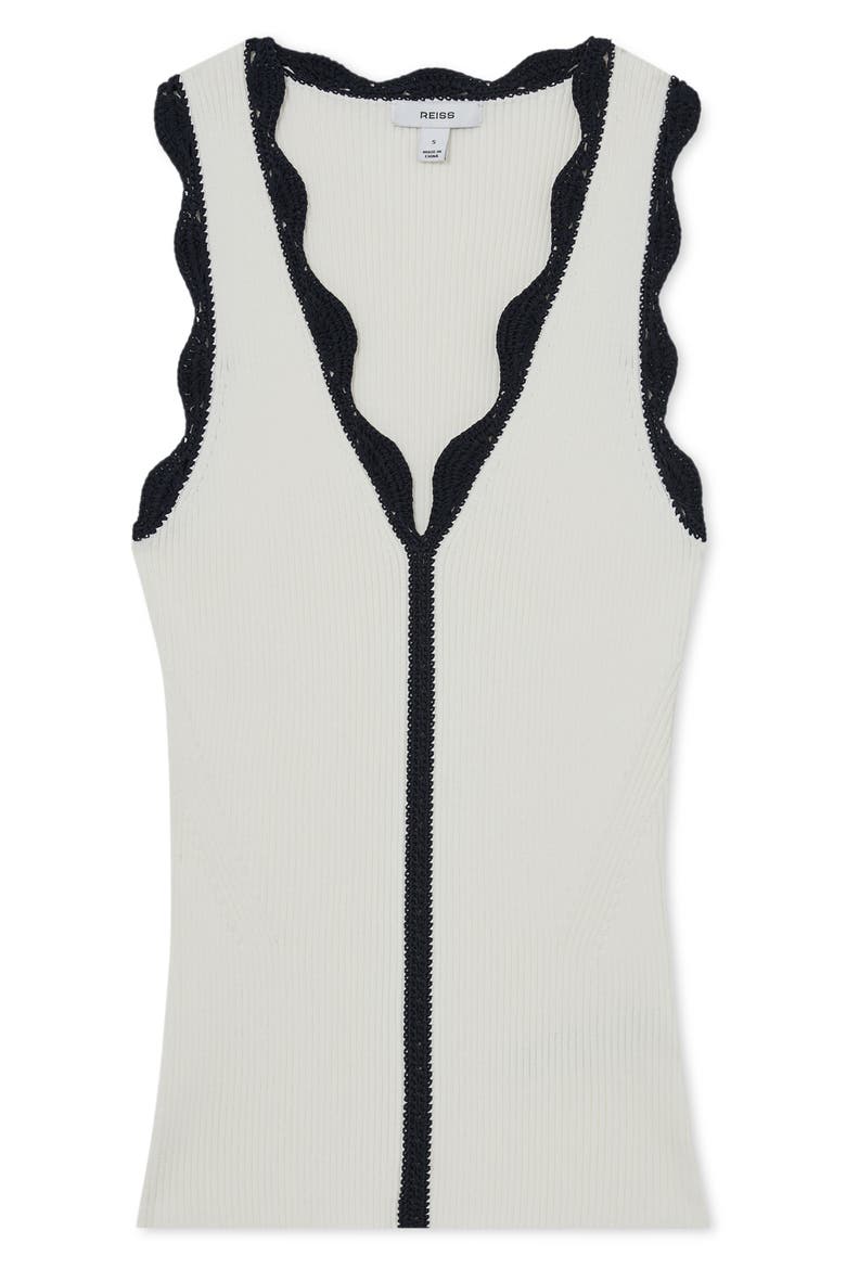 Freya Rib Knit Crochet Trim Tank, Alternate, color, IVORY/ NAVY