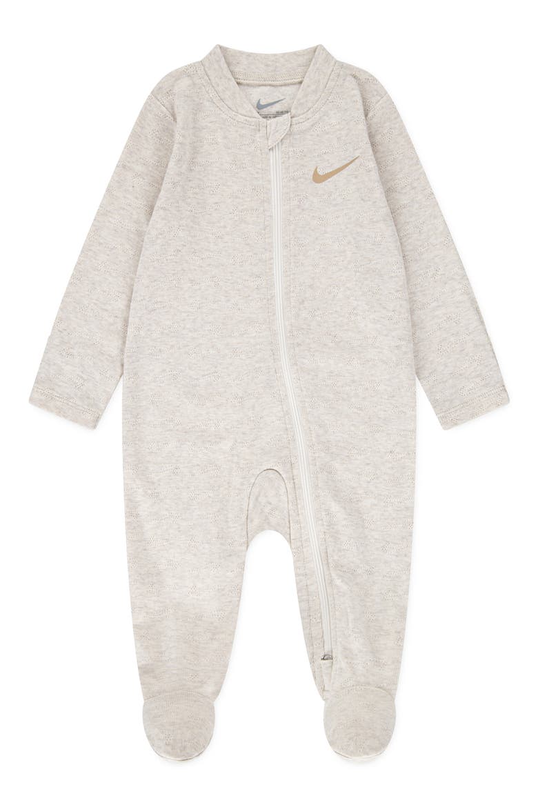 Swoosh Logo Pointelle Footie, Main, color, PALE IVORY HEATHER