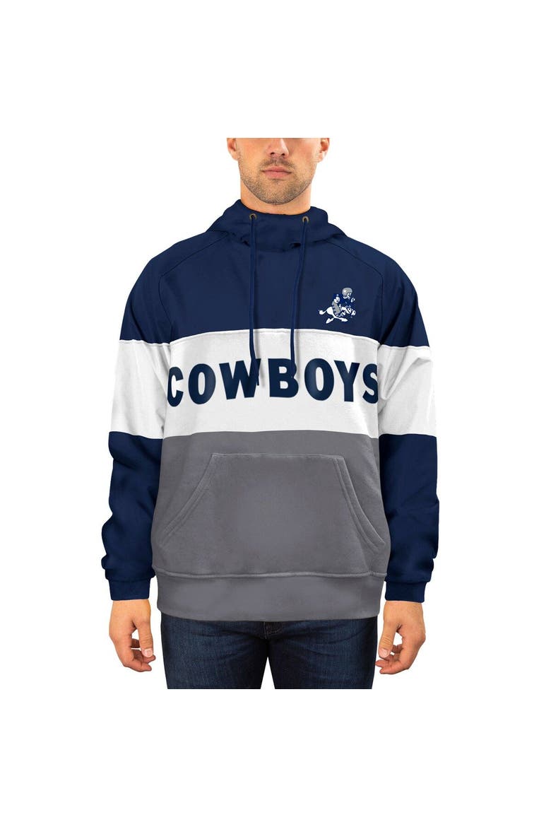 Men's New Era Navy/White Dallas Cowboys Fleece Retro Joe Pullover Hoodie, Main, color, Navy