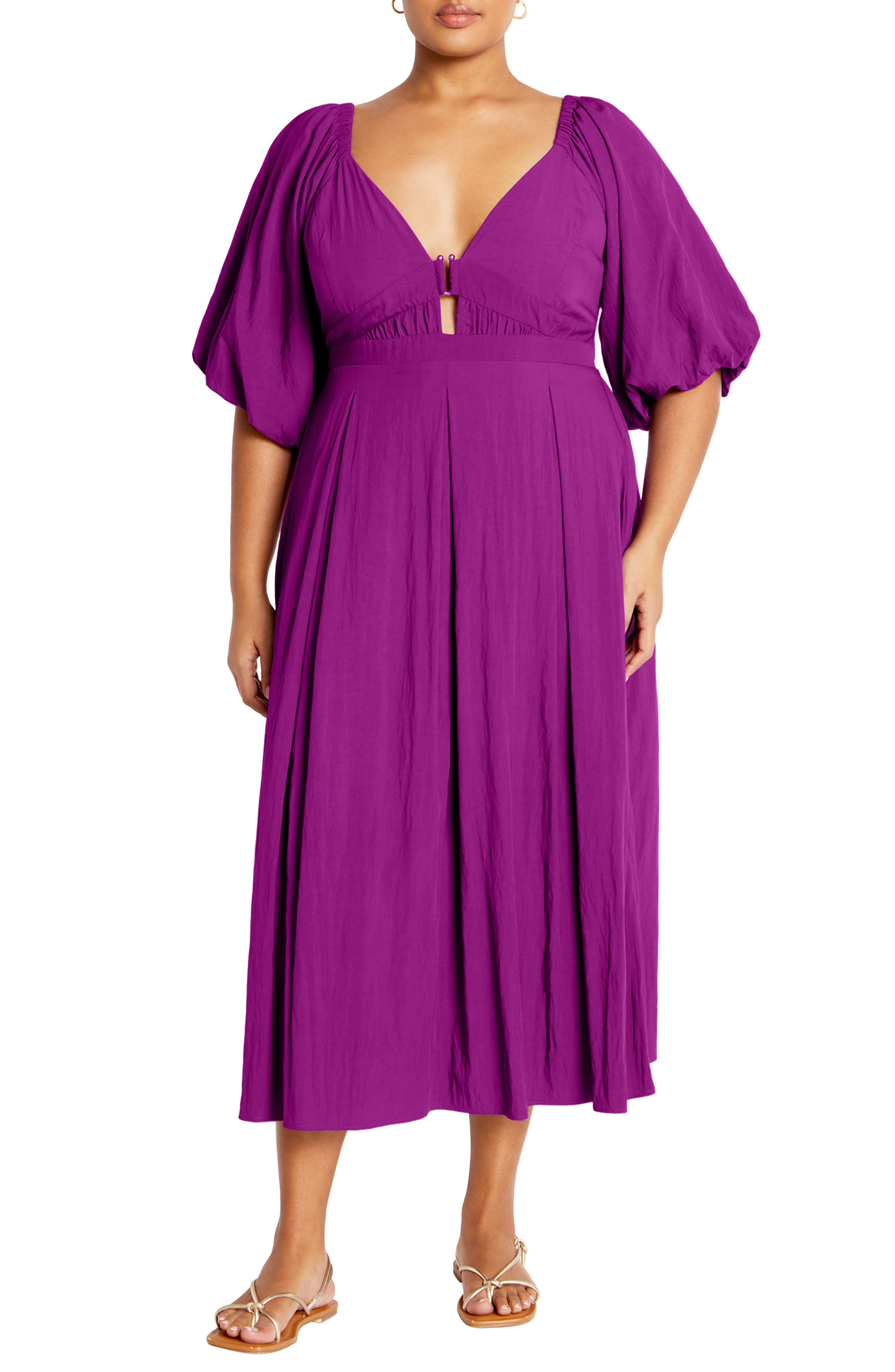 City Chic Shae Keyhole Detail Balloon Sleeve Midi Dress