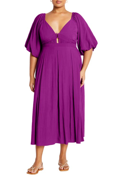 Shae Keyhole Detail Balloon Sleeve Midi Dress (Plus)