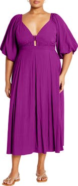 City Chic Shae Keyhole Detail Balloon Sleeve Midi Dress