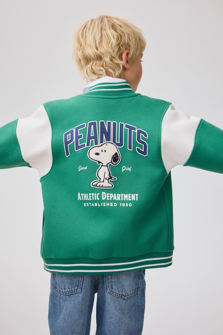 Sweatshirt Baseball Jacket, Alternate, color, Green/Snoopy