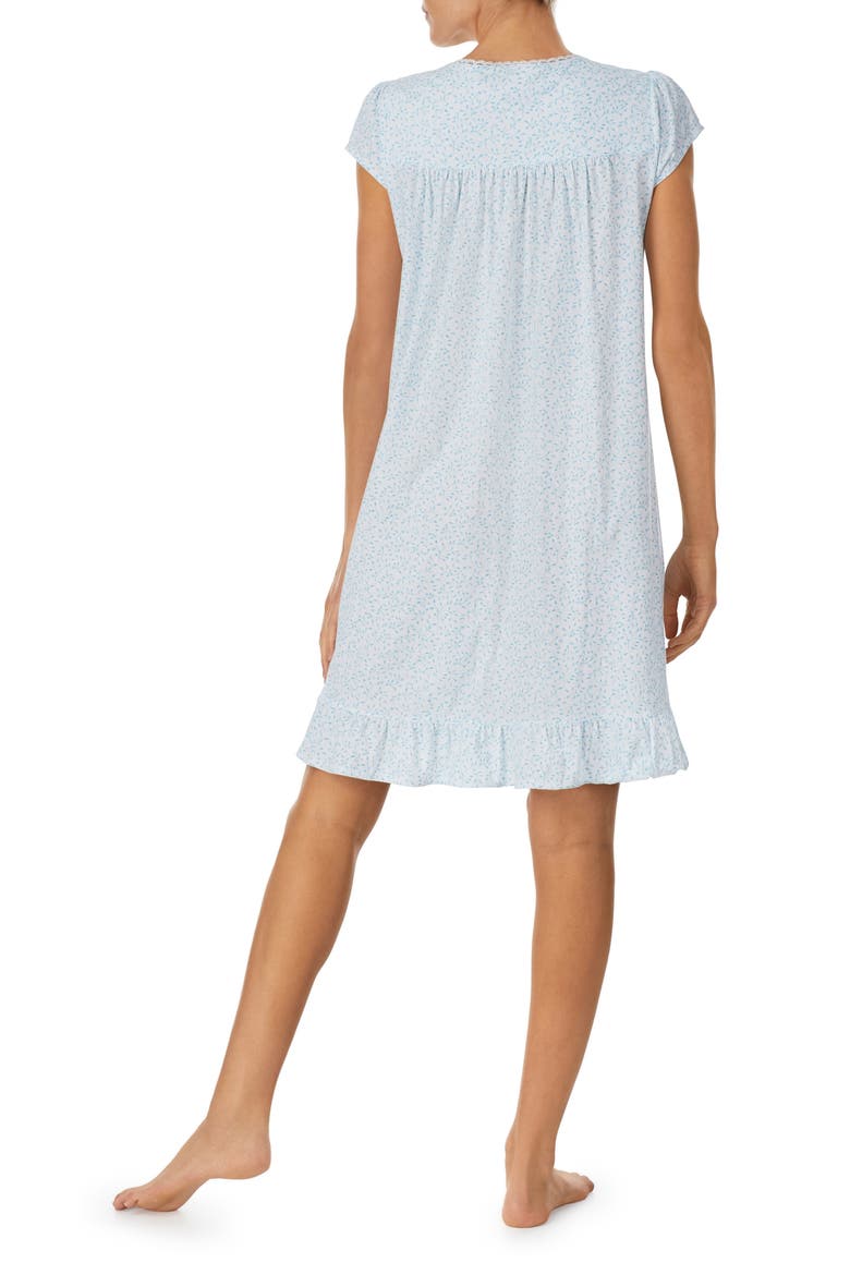 Floral Cotton Short Nightgown, Alternate, color, AQUA/ PRT