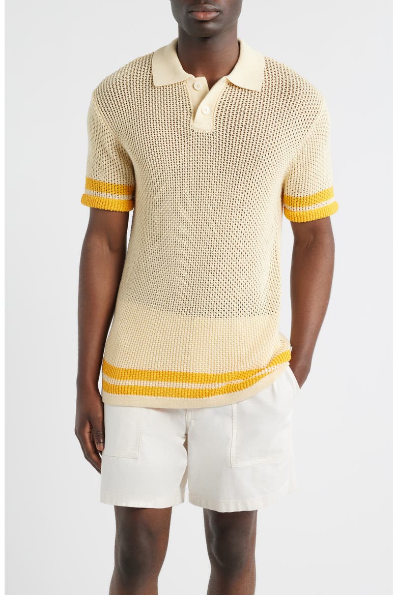 Stripe Open Stitch Organic Cotton Polo, Main, color, YELLOW