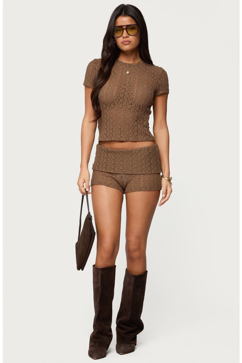 Rye Stretch Lace T-Shirt, Alternate, color, BROWN